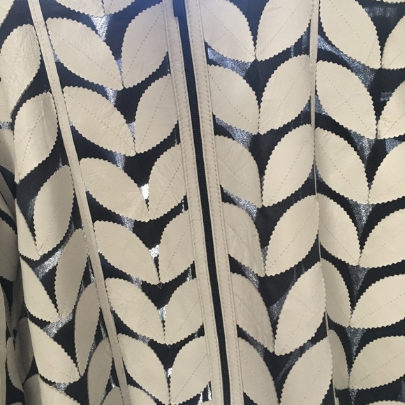 Unique Cream Leather and Black Mesh Jacket - Picture 8 of 8